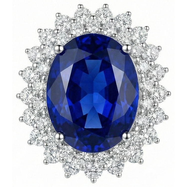 Bague Anniversaire Tanzanite Bleue Et Diamants Naturels Extraits des Mines ( et non cultivés en laboratoire ) Taille Ovale 1.85 Carats