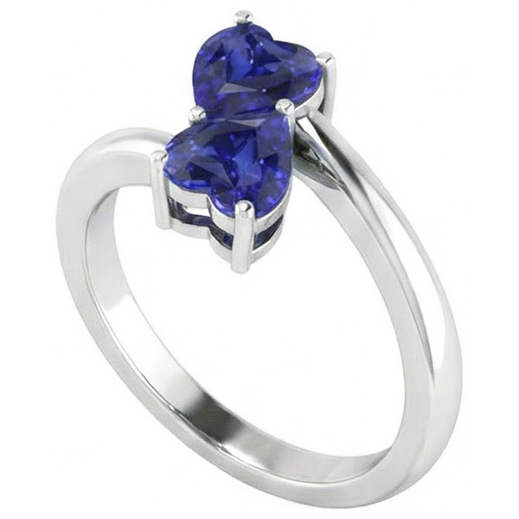 Bague Anniversaire Toi et Moi Coeur Saphir Ceylan 1.50 Carats Or