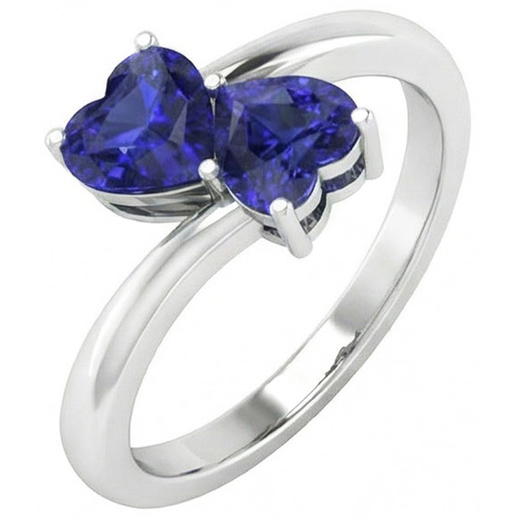 Bague Anniversaire Toi et Moi Coeur Saphir Ceylan 1.50 Carats Or