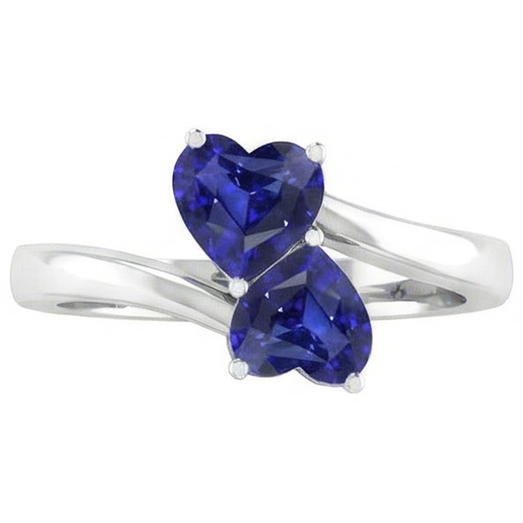 Bague Anniversaire Toi et Moi Coeur Saphir Ceylan 1.50 Carats Or