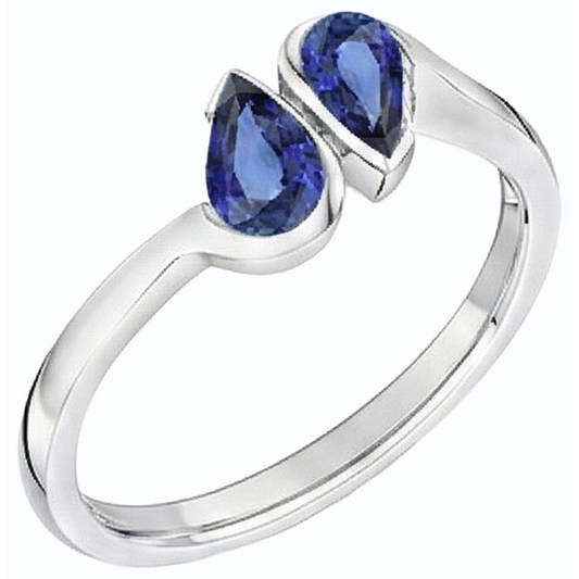 Bague Anniversaire Toi et Moi Saphir Bleu 2 Bijoux Pierre 2 Carats