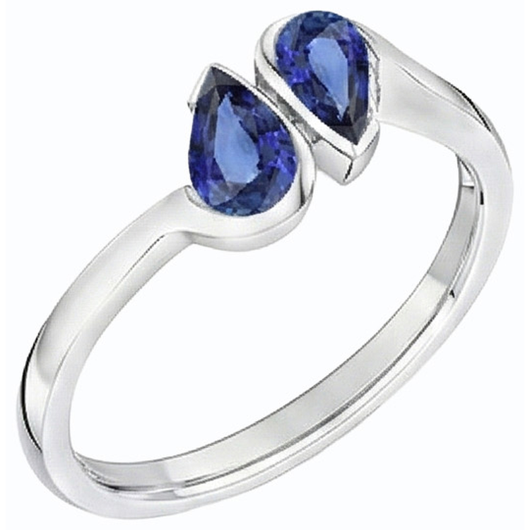Bague Anniversaire Toi et Moi Saphir Bleu 2 Bijoux Pierre 2 Carats