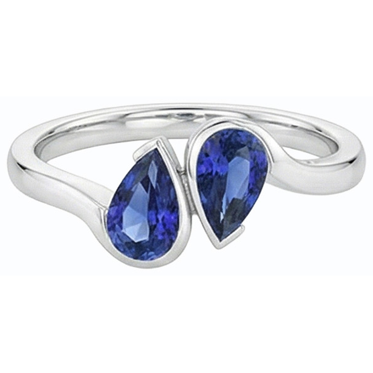 Bague Anniversaire Toi et Moi Saphir Bleu 2 Bijoux Pierre 2 Carats