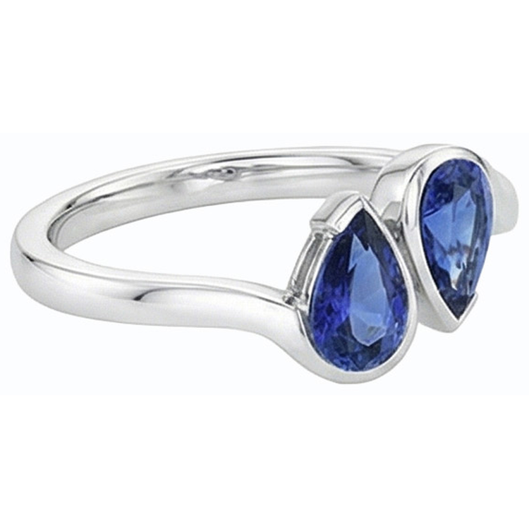 Bague Anniversaire Toi et Moi Saphir Bleu 2 Bijoux Pierre 2 Carats