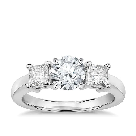 Bague Anniversaire Trois Pierres Réel Diamants 3.75 Ct Or Blanc 14K