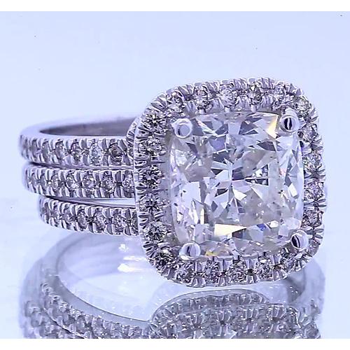Bague Anniversaire Type Vintage Coussin Réel Diamant 4.50 Carats
