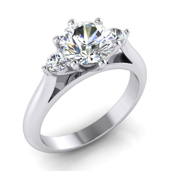 Bague Anniversaire Véritable Diamant Rond 3 Pierres Passé Présent Futur 1.30 Carats