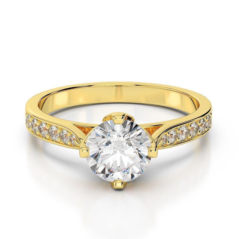 Bague Anniversaire Véritable Diamant Rond 3.50 Carats Accentué Or Jaune 14K