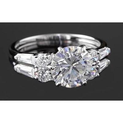 Bague Anniversaire Véritable Diamants Ronds & Baguettes 4.50 Carats Or Blanc 14K