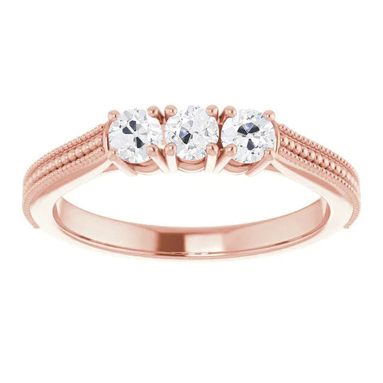 Bague Anniversaire Vieux Mineur Réel Diamant Perlé Style 2.25 Carats Millgrain