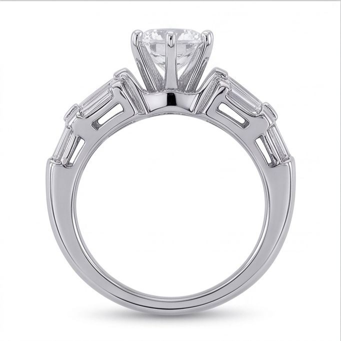 Bague Anniversaire à 3 Carats De Véritable Diamants Naturels Extraits des Mines ( et non cultivés en laboratoire ) Ronds Et Baguettes 14K D'Or Blanc