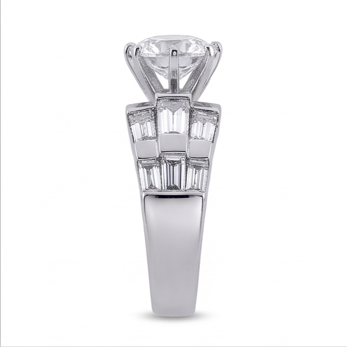 Bague Anniversaire à 3 Carats De Véritable Diamants Naturels Extraits des Mines ( et non cultivés en laboratoire ) Ronds Et Baguettes 14K D'Or Blanc