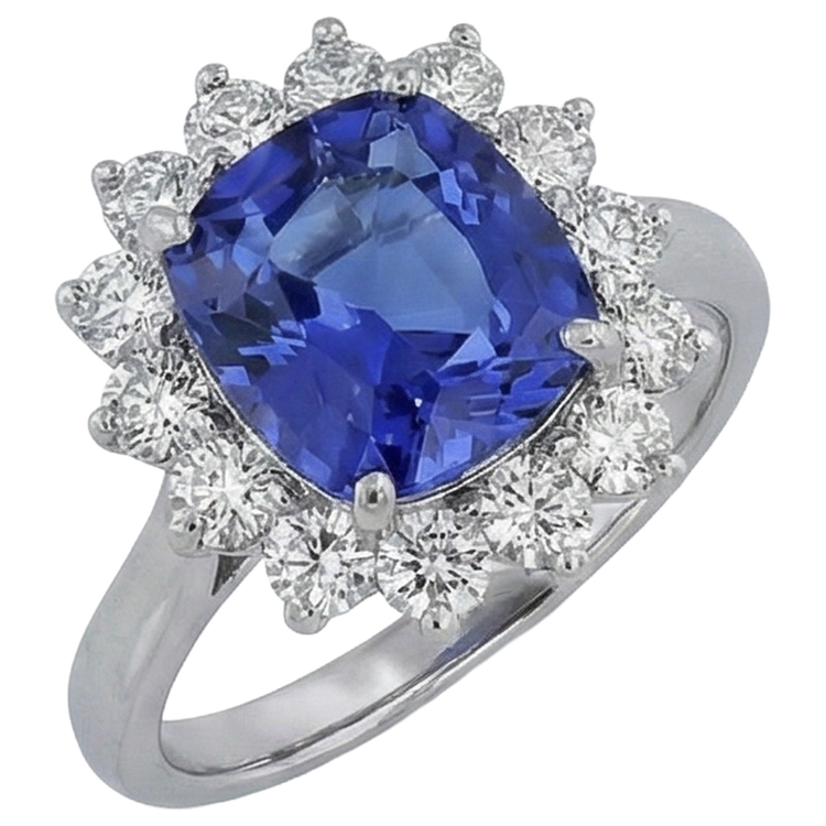 naturel asscher tanzanite 4.50carats bague détail rapproché