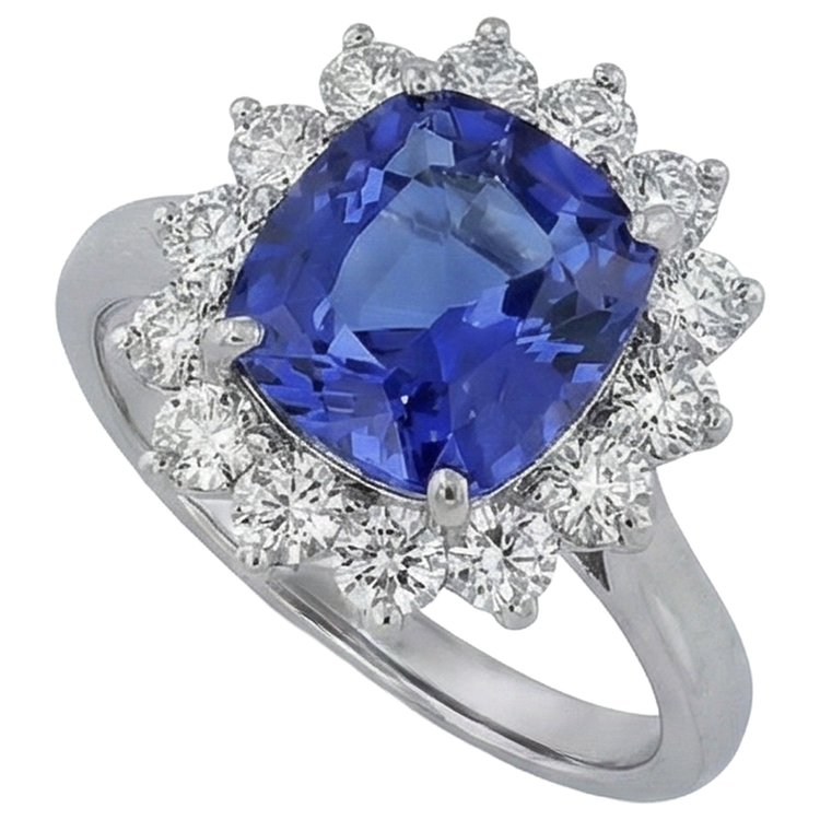 naturel asscher tanzanite 4.50carats bague vue de dessus