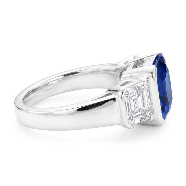 Bague Asscher Diamant 3 Pierres 3 Carats Saphir Sri Lankais Bijoux En Or
