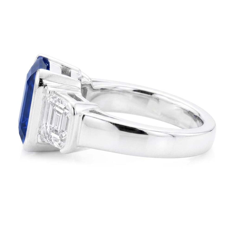 Bague Asscher Diamant 3 Pierres 3 Carats Saphir Sri Lankais Bijoux En Or