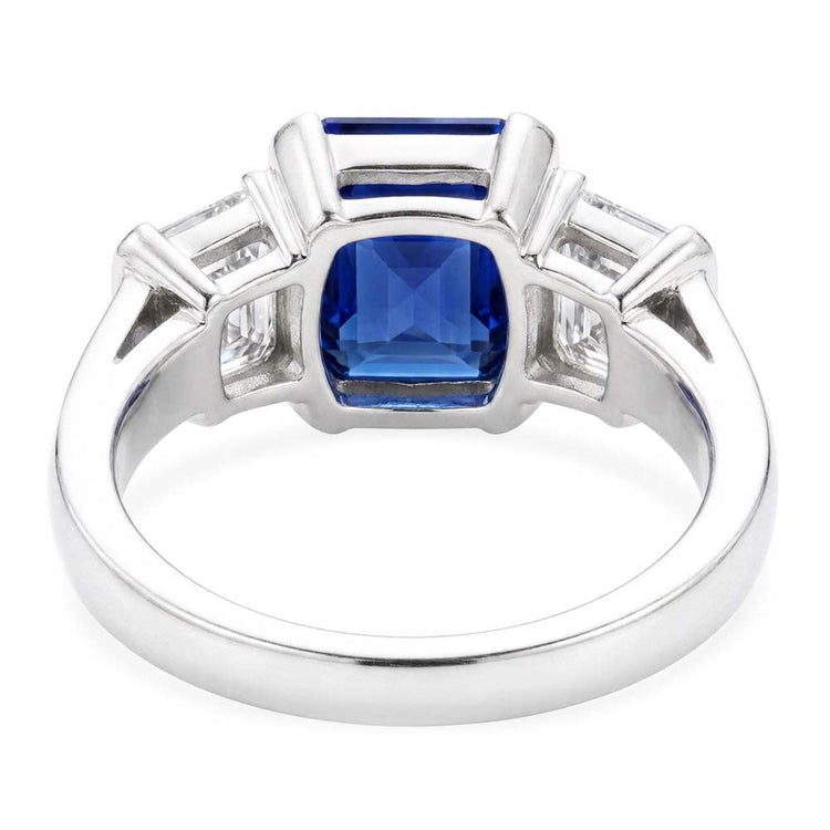 Bague Asscher Diamant 3 Pierres 3 Carats Saphir Sri Lankais Bijoux En Or