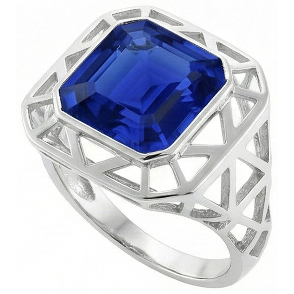 Bague Asscher Solitaire Homme 2.50 Carats Saphir Srilankais Sertie Lunette