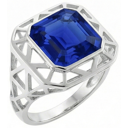 Bague Asscher Solitaire Homme 2.50 Carats Saphir Srilankais Sertie Lunette