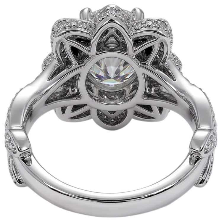 Bague Avec 4 Griffes En Or Blanc à 2,50 carats De Diamants Naturels Extraits des Mines ( et non cultivés en laboratoire ) Fleur De Lotus