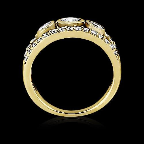 Bague Avec Tige Fendue à 1,46 Carats De Réel Diamants Ronds Bijoux En Or Jaune Nouveau