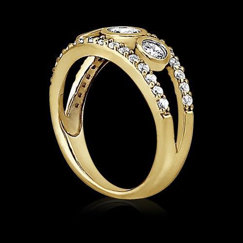 Bague Avec Tige Fendue à 1,46 Carats De Réel Diamants Ronds Bijoux En Or Jaune Nouveau