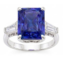 Bague Baguette Diamant 3 Pierres Radiant Saphir Bleu Clair 2.50 Carats