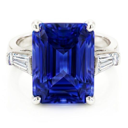 Bague Baguette Diamant 3 Pierres Radiant Saphir Bleu Clair 2.50 Carats