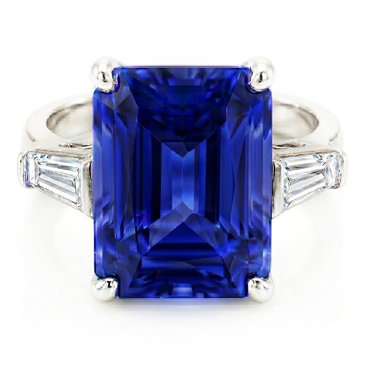 Bague Baguette Diamant 3 Pierres Radiant Saphir Bleu Clair 2.50 Carats