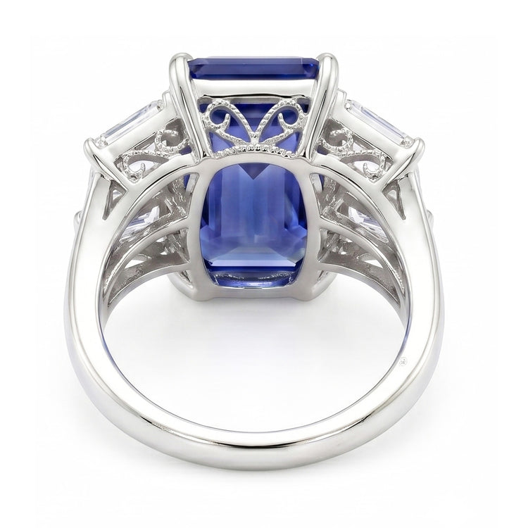 Bague Baguette Diamant 3 Pierres Radiant Saphir Bleu Clair 2.50 Carats