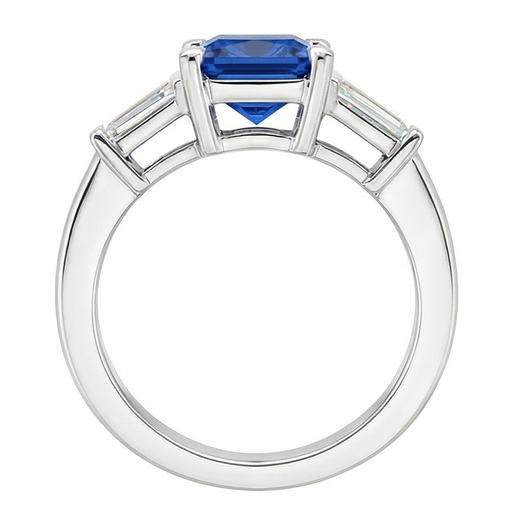 Bague Baguette Diamant 3 Pierres Radiant Saphir Bleu Clair 2.50 Carats