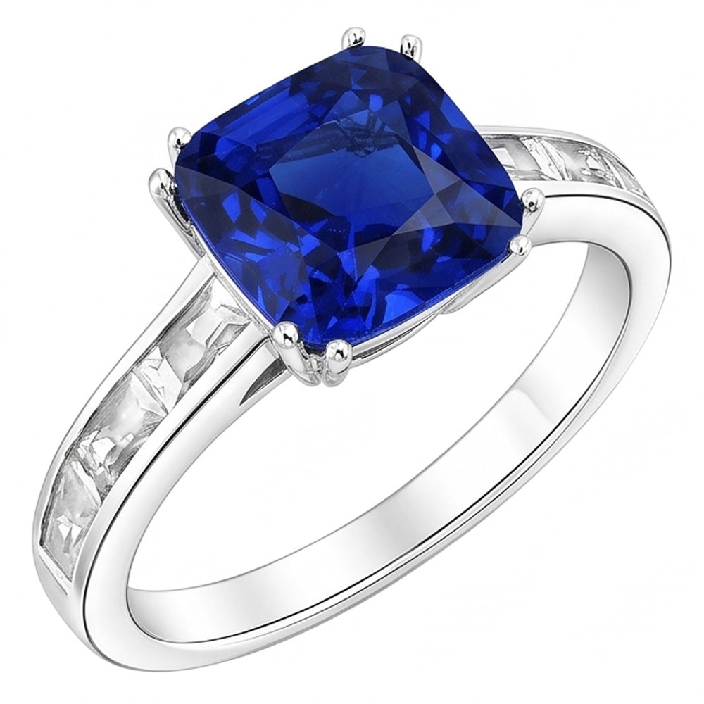 Bague Baguette Diamant Coussin Bleu Saphir Bague Or 4 Carats 14K Bijoux