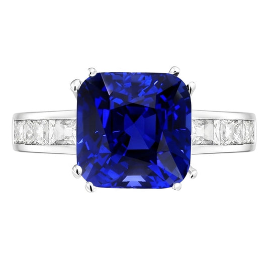 Bague Baguette Diamant Coussin Bleu Saphir Bague Or 4 Carats 14K Bijoux