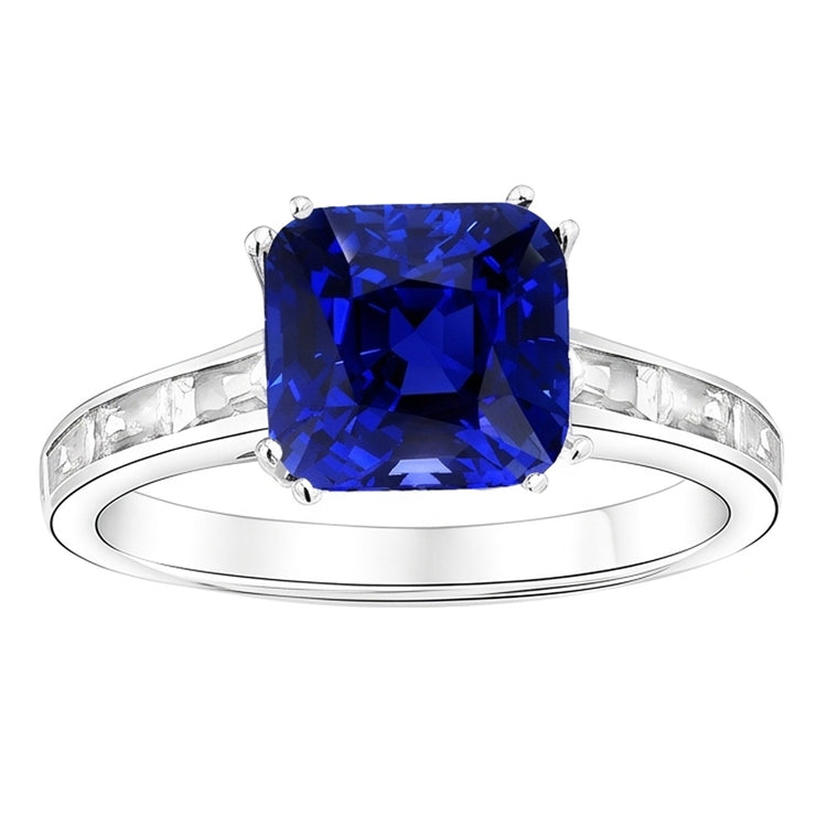 Bague Baguette Diamant Coussin Bleu Saphir Bague Or 4 Carats 14K Bijoux