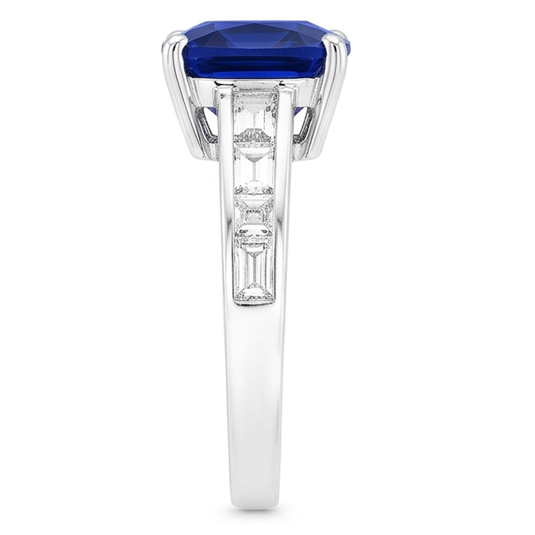 Bague Baguette Diamant Coussin Bleu Saphir Bague Or 4 Carats 14K Bijoux