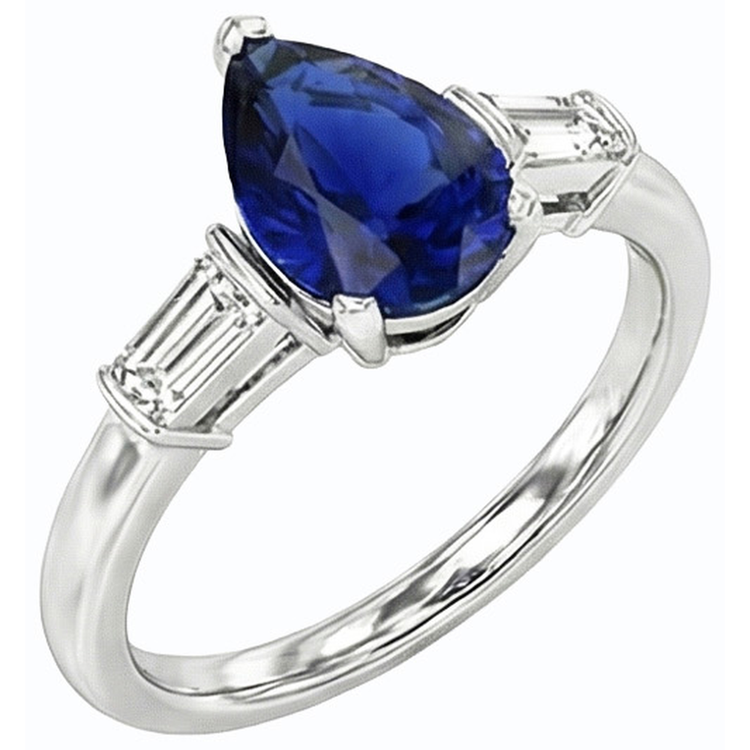 Bague Baguette Diamant Trois Pierres Saphir Ceylan 2.50 Carats