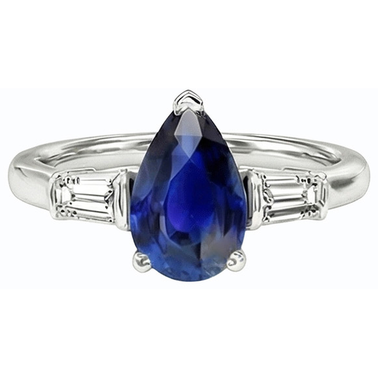 Bague Baguette Diamant Trois Pierres Saphir Ceylan 2.50 Carats