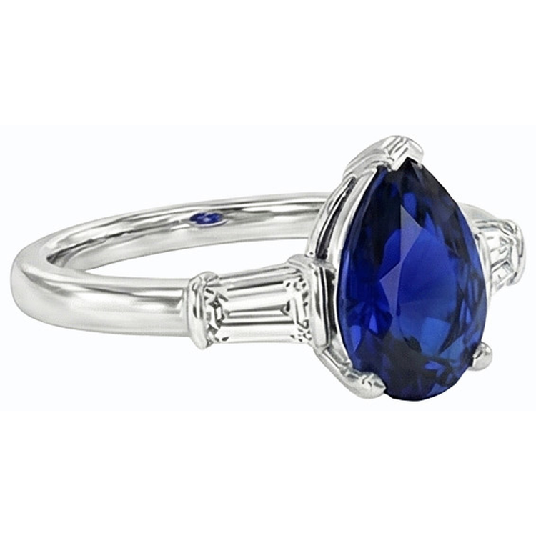 Bague Baguette Diamant Trois Pierres Saphir Ceylan 2.50 Carats