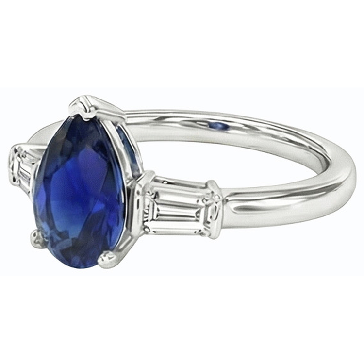 Bague Baguette Diamant Trois Pierres Saphir Ceylan 2.50 Carats