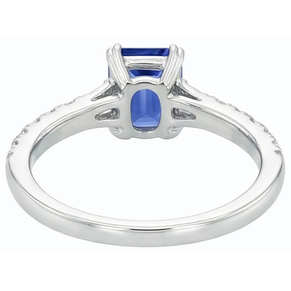 Bague Baguette Saphir Bleu Pierres Précieuses & Accents Ronds 3.50 Carats