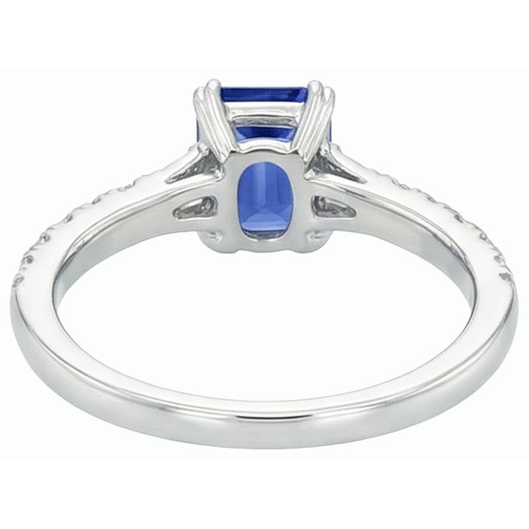 Bague Baguette Saphir Bleu Pierres Précieuses & Accents Ronds 3.50 Carats