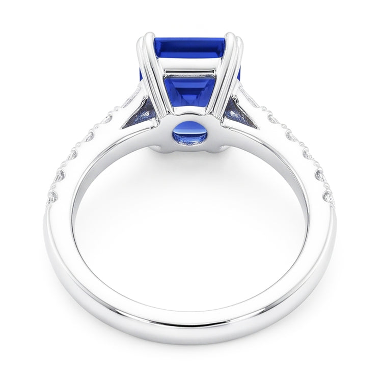 Bague Baguette Saphir Bleu Pierres Précieuses & Accents Ronds 3.50 Carats