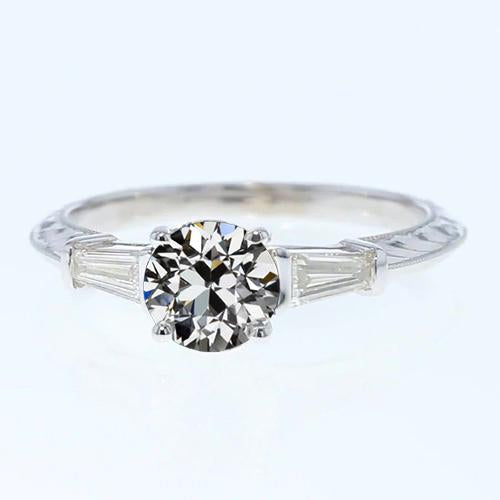 Bague Baguette Trois Pierres &amp; Véritable Diamant Rond Taille Vieille Mine 2 Caratsbr