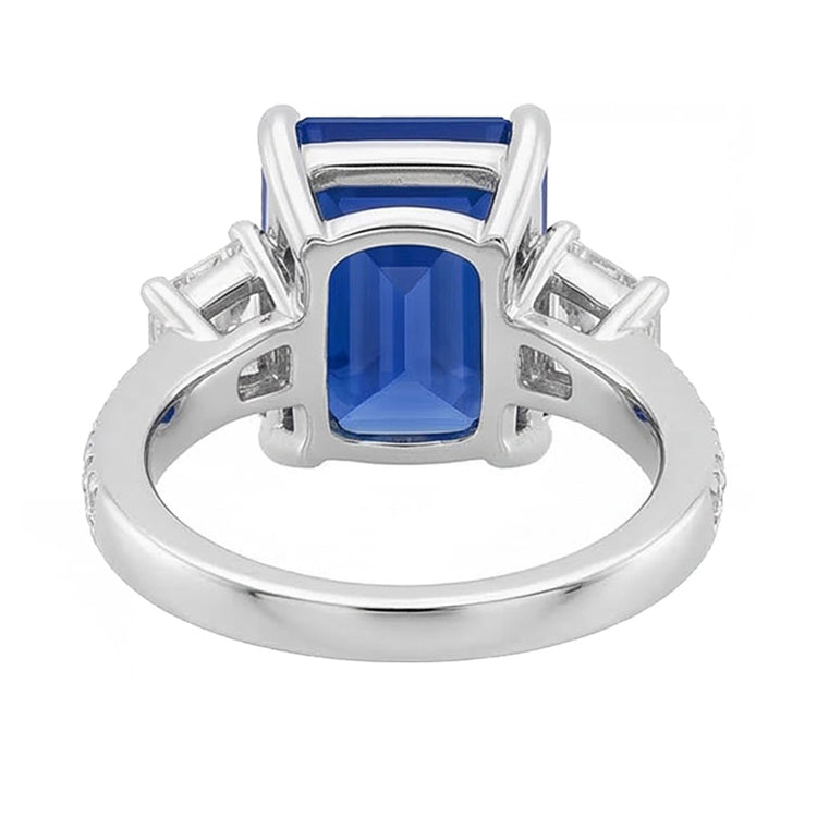 Bague Baguette & Diamant Rond Saphir Bleu Émeraude 3.50 Carats