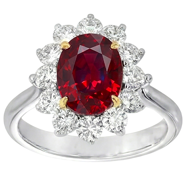 naturel oval rubis 5.75carats bague vue de face