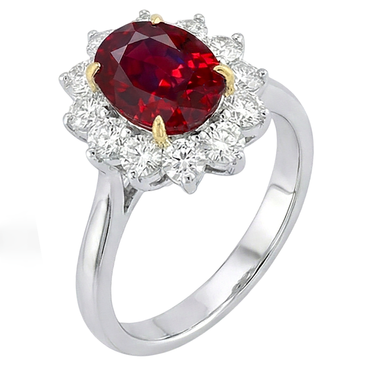 naturel oval rubis 5.75carats bague détail rapproché
