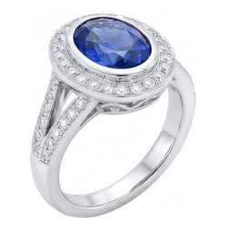 Bague Big Ceylan Saphir Avec Diamants Naturels Extraits des Mines ( et non cultivés en laboratoire ) 4.75 Ct Or Blanc 14K