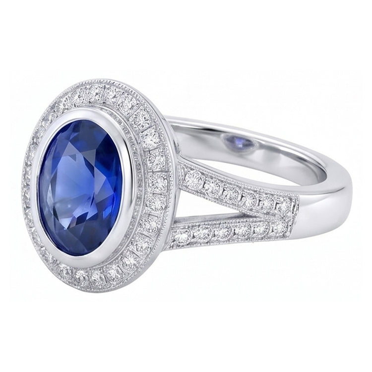 Bague Big Ceylan Saphir Avec Diamants Naturels Extraits des Mines ( et non cultivés en laboratoire ) 4.75 Ct Or Blanc 14K