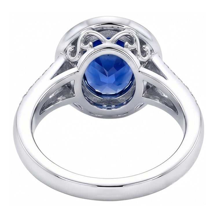 Bague Big Ceylan Saphir Avec Diamants Naturels Extraits des Mines ( et non cultivés en laboratoire ) 4.75 Ct Or Blanc 14K