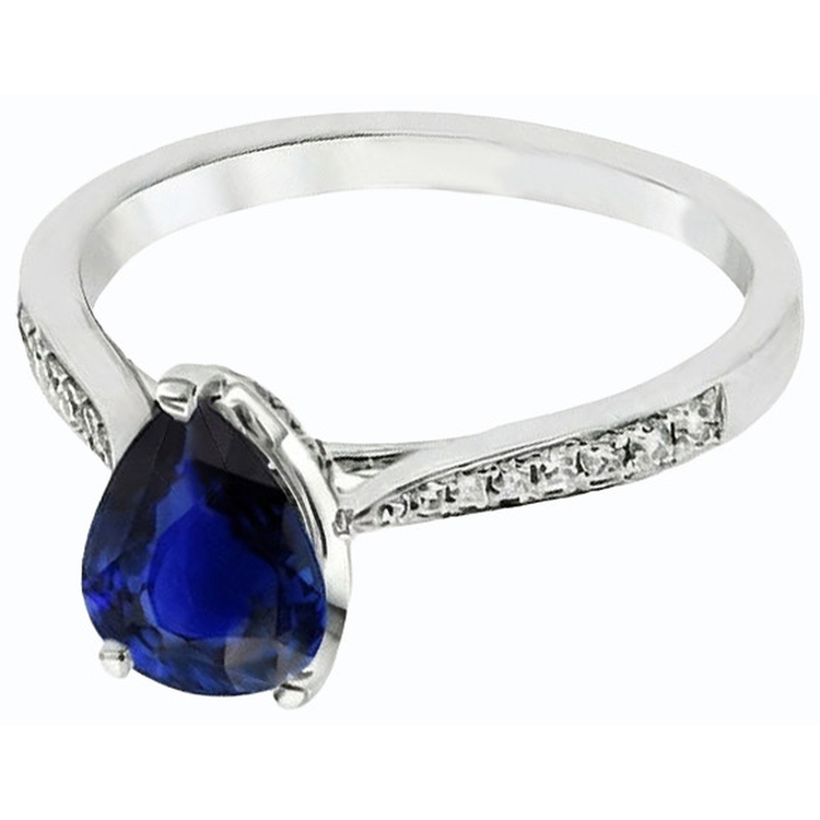 Bague Bijoux Pierres Précieuses Poire Saphir Bleu Foncé & Diamants 2.50 Carats